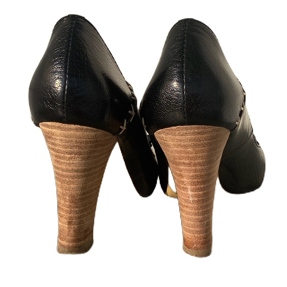 Juno New York loafer block heels peep toe black cream 8 - Picture 4 of 12